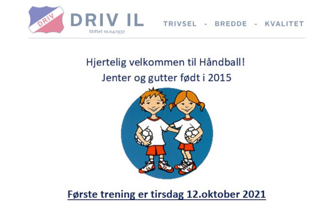 Oppstart Håndball for gutter og jenter født 2015, 12. oktober 2021